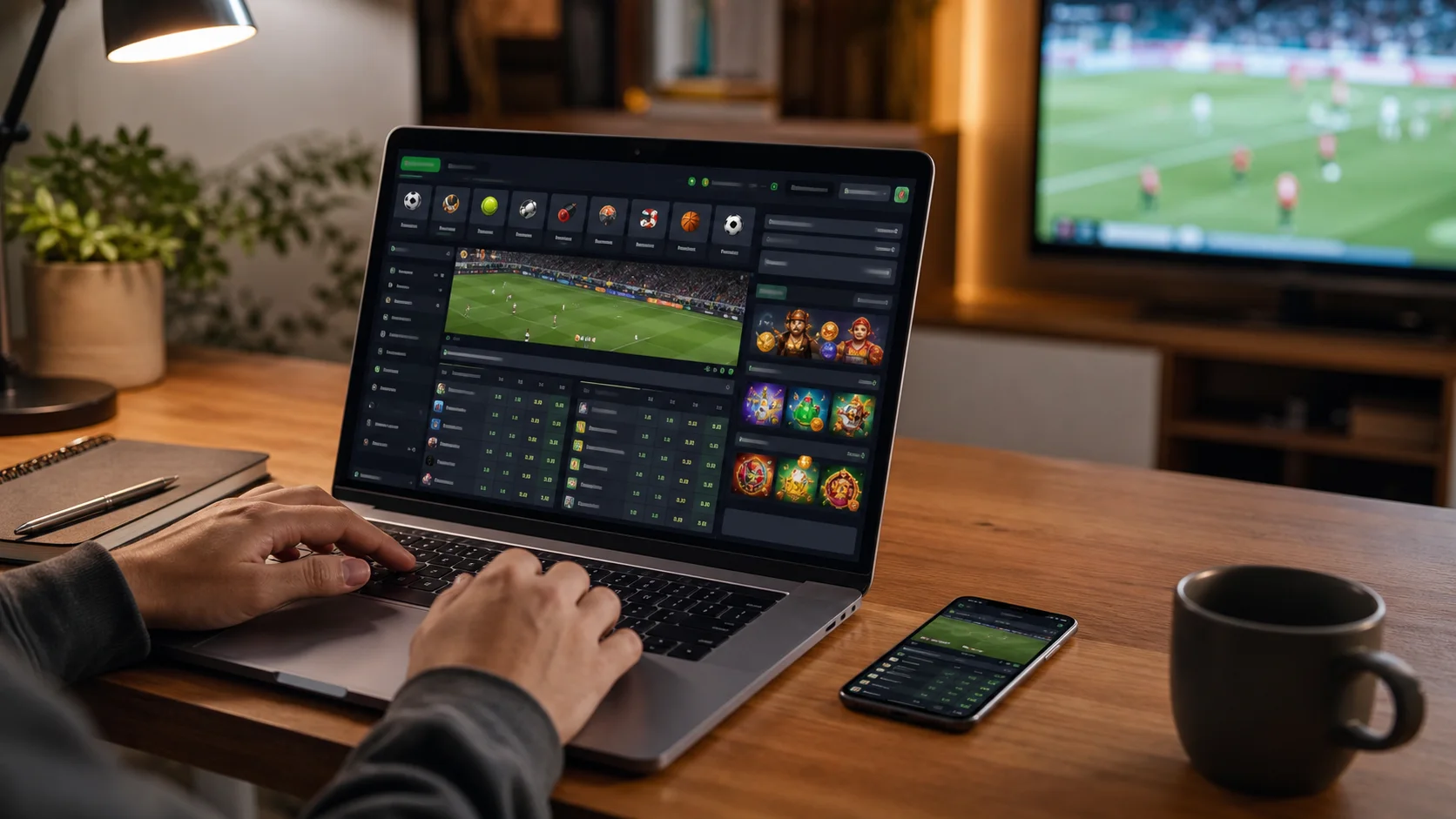 Plataforma minhaposta em notebook e celular com apostas esportivas e cassino online